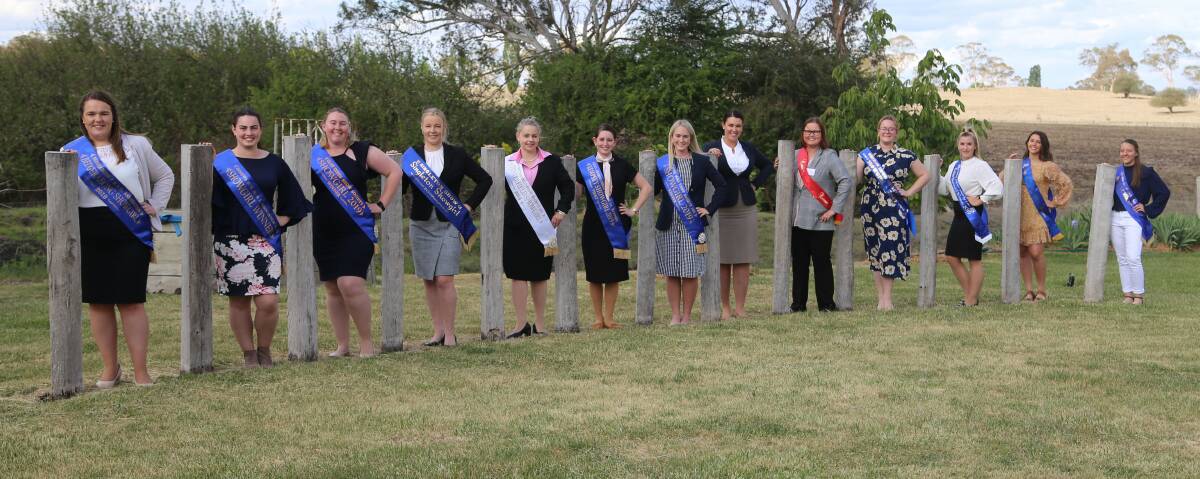 Tenterfield Showgirl Stephanie Kennedy (fifth from left) is preparing for her showing in The Land Showgirl competition.