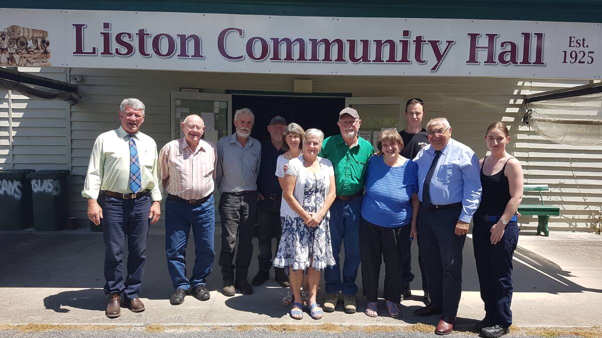 Tenterfield mayor Peter Petty and Councillor Gary Verri join the Liston Hall Committee and MP Thomas George at Liston Community Hall.