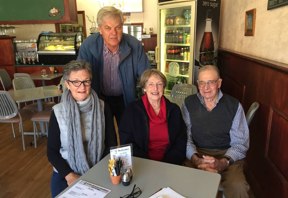 Megan McNicholl 'debriefs' with Peter Reid, Lorraine Rhodes-Roberts and Mac Fraser following the big Purvis-Smith reunion in Tenterfield. Lorraine now owns 'Koorooba', named for the family 'Boorook' property (spelled backwards) at Drake by ????.