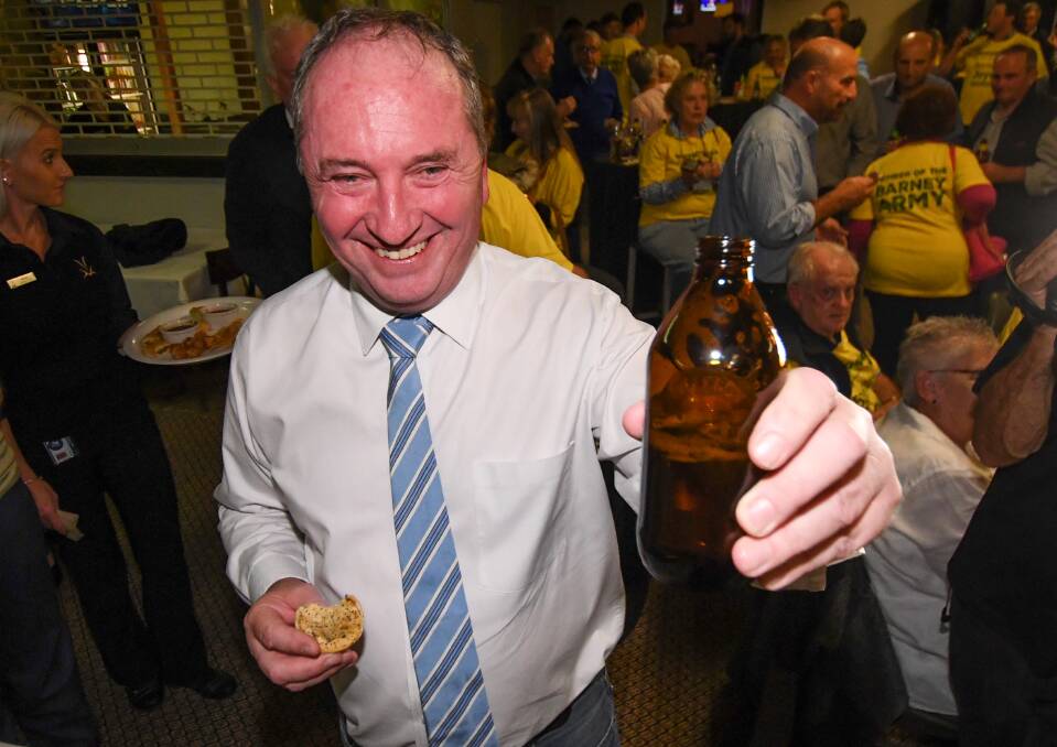 CHEERS: Barnaby Joyce takes out another election. Photo: Gareth Gardner