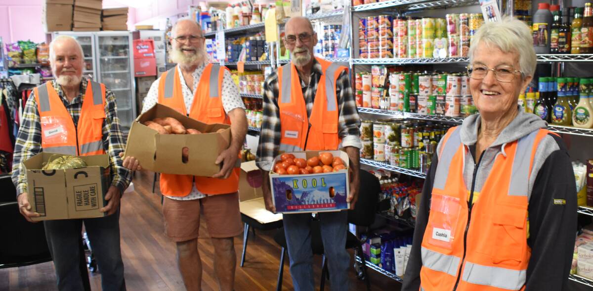 Food Hub: David Jones, Darryl Harkness, Graham Heagney and Cushla Jones can help those who are struggling. The volunteer workforce is also supplemented by work experience clients of Best Employment. Photo: Donna Ward.