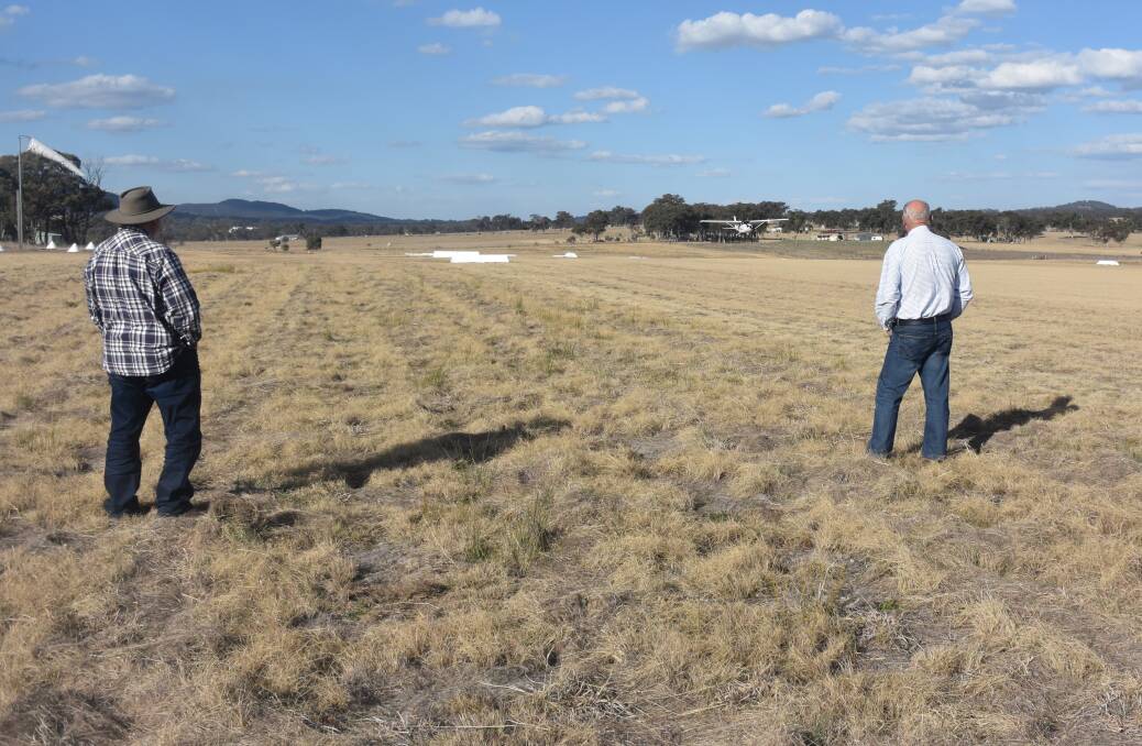A light aircraft approaches for a 'bump and go' on the Tenterfield airstrip.