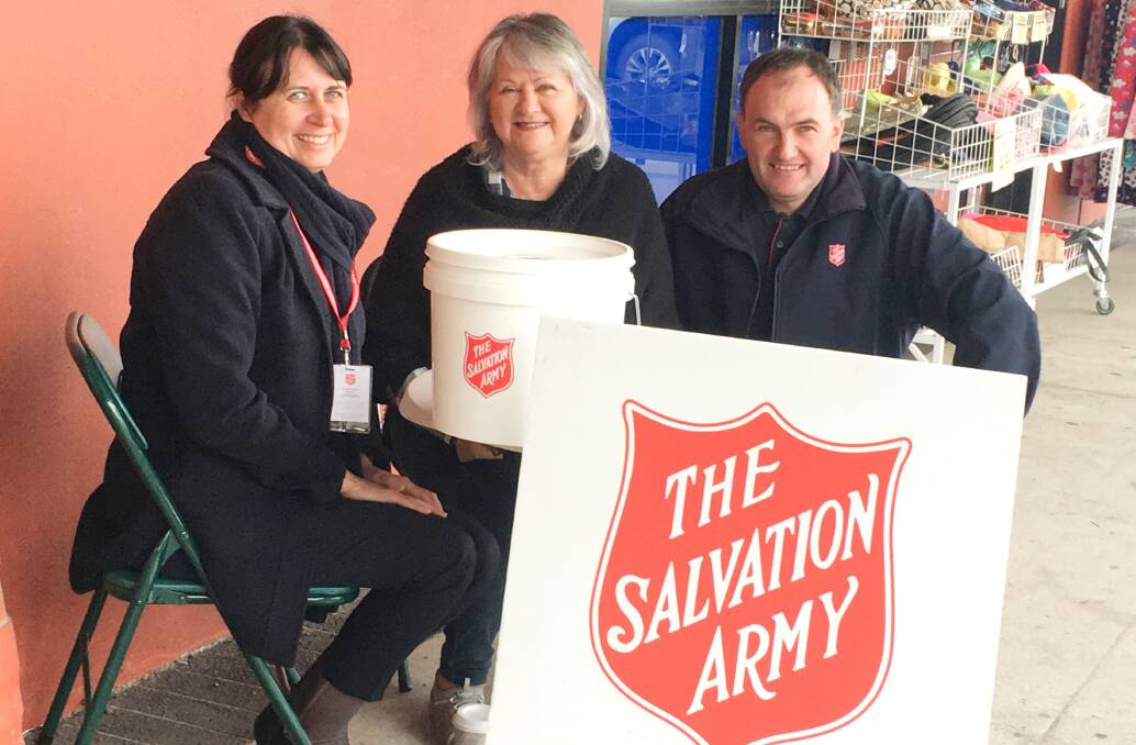 Deb Seymour, with the Salvo's Yolande and Joel Soper, gear up for the Red Shield Appeal doorknock this weekend. Donations also at the Farmers Market.