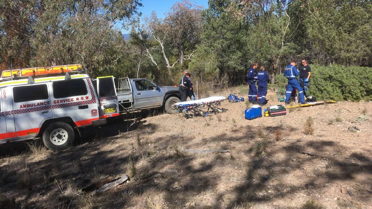 Paramedics and rescue helicopter crew attended the Mole River site where a woman received chainsaw injuries.