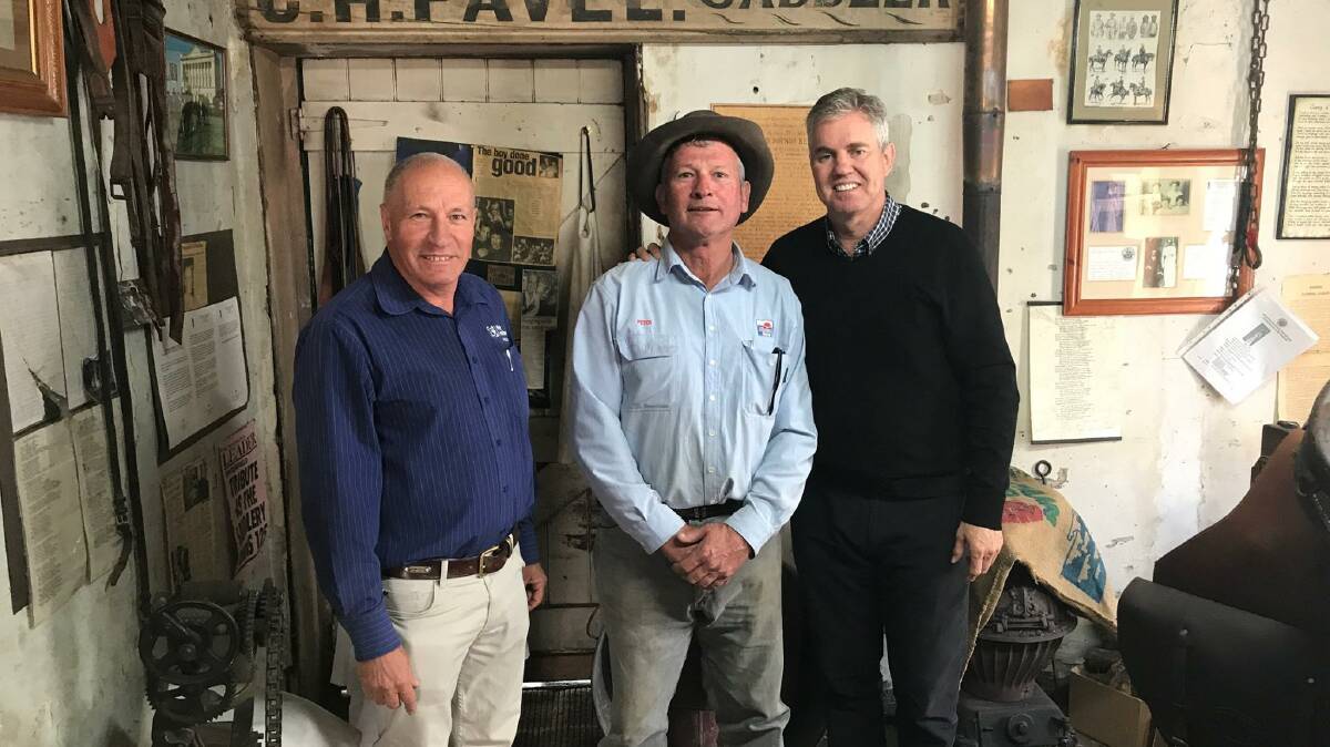 Ray Ellis (on right) said the Tenterfield True branding can sell the lifestyle dream. He's pictured here at the Tenterfield Saddler with Steve Alford and Tenterfield mayor Peter Petty.