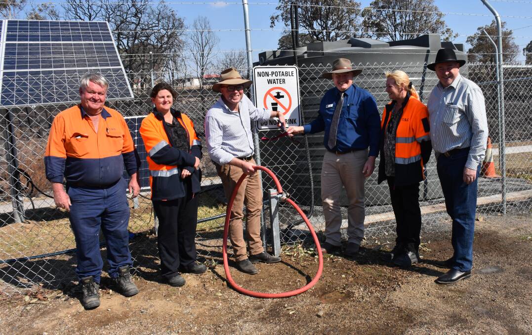 Ready for business: Ag Minister Adam Marshall officially opens the Apex Park bore, with (from left) council's John Edmonds, Melissa Blum, Terry Dodds, Gillian Marchant and Deputy Mayor Greg Sauer.