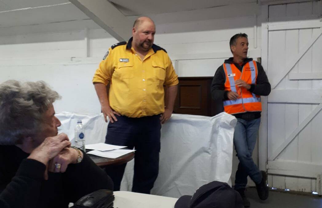 Northern Tablelands RFS superintendent Chris Wallbridge at Sunday's community information meeting at the Tenterfield Showground. Photo by Kim Rhodes.