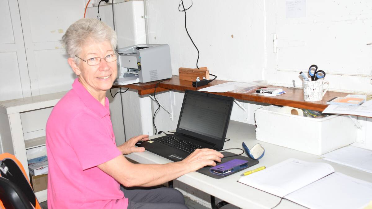 BlazeAid coordinator Judy Bland, along with husband Eddie, has set up office in the dining room under the showground grandstand.