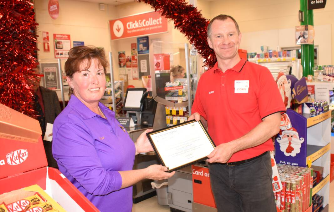 Lions' Lisa Dalton also presented Coles' Michael Lockyer with a certificate of appreciation for the support provided not only to Lions but to local community groups in general.
