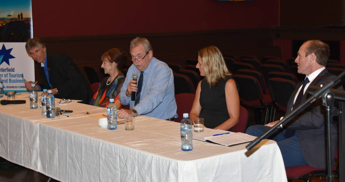 Harry Bolton (centre) moderated the forum attended by independent Greg Bennett, Labor's Janelle Saffin, Greens' Sue Higginson and Nationals' Austin Curtin.