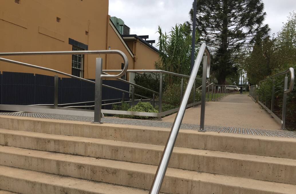 Mobility scooters navigating a three-point-turn to enter the ramp at Bruxner Park risk reversing down the steps.