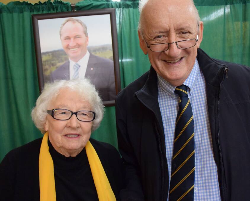 Val Gardiner with former deputy prime minister Tim Fischer at the opening of Barnaby Joyce's campaign office in 2016.