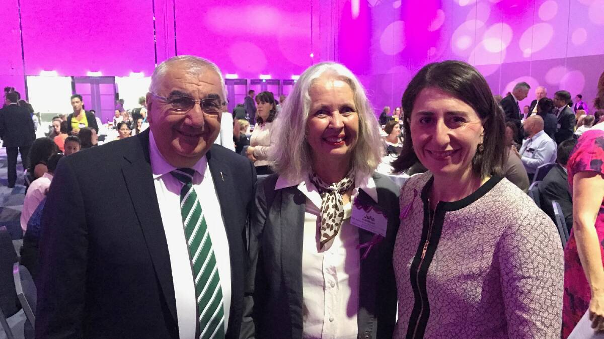 NSW Regional Woman of the Year Julia Harpham flanked by Lismore MP Thomas Geroge and NSW Premier Gladys Berejiklian.