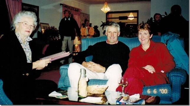 Val Gardiner with Mark, and Sue Hughes when Alice visited in 2000.