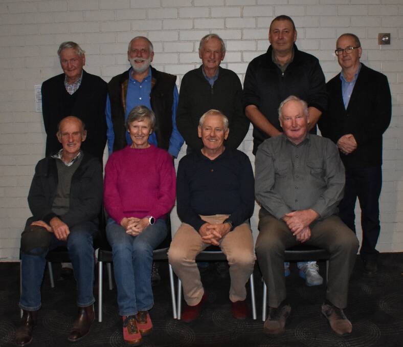 (Standing, from left) Jim Landers, Frank Paterson, Rod Dowe, Steve Ost and Kevin Jones; and (seated) Rex maddocks, Margaret Smith, Clive Smith and Geoff Robertson.