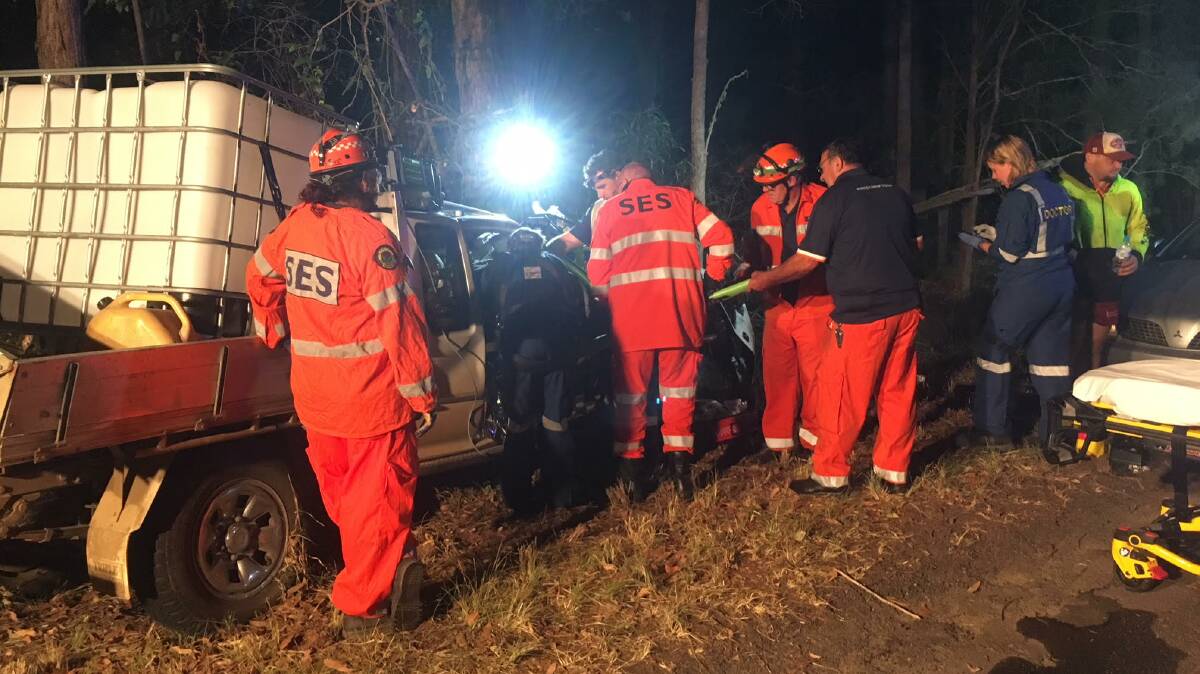 The 58-year-old driver was trapped in the vehicle before being released by SES personnel.