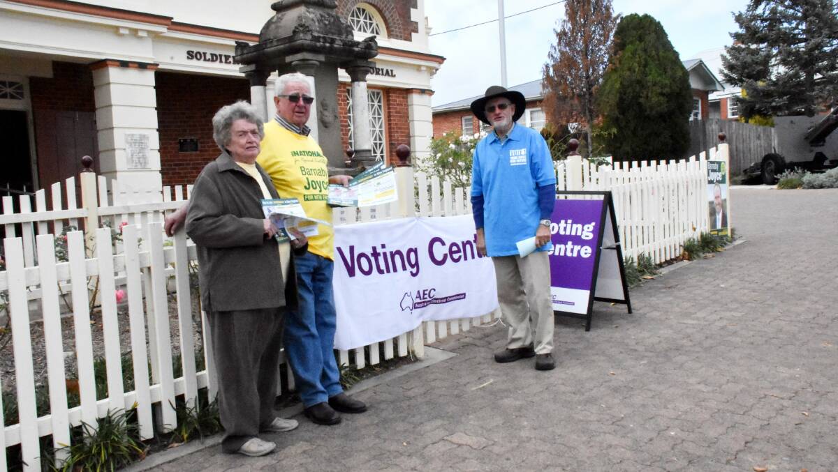 Locals Sandra and Jim Koch for the Nationals and Armidale-based Ken Barnett for Independent Adam Blakester were on hand at the early polling station to provide voting guidance.