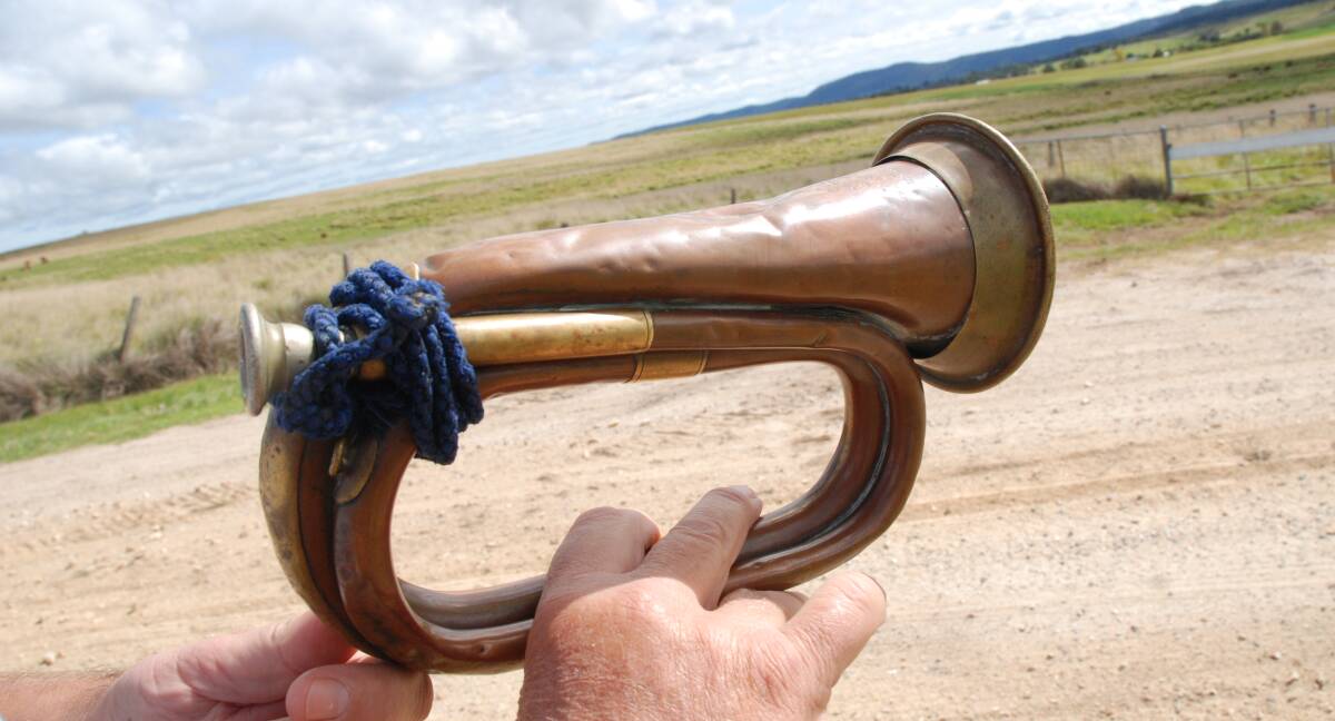 The battered Kneipp bugle (complete with dressing gown cord) is now on permanent loan to the Tenterfield RSL Sub-branch.