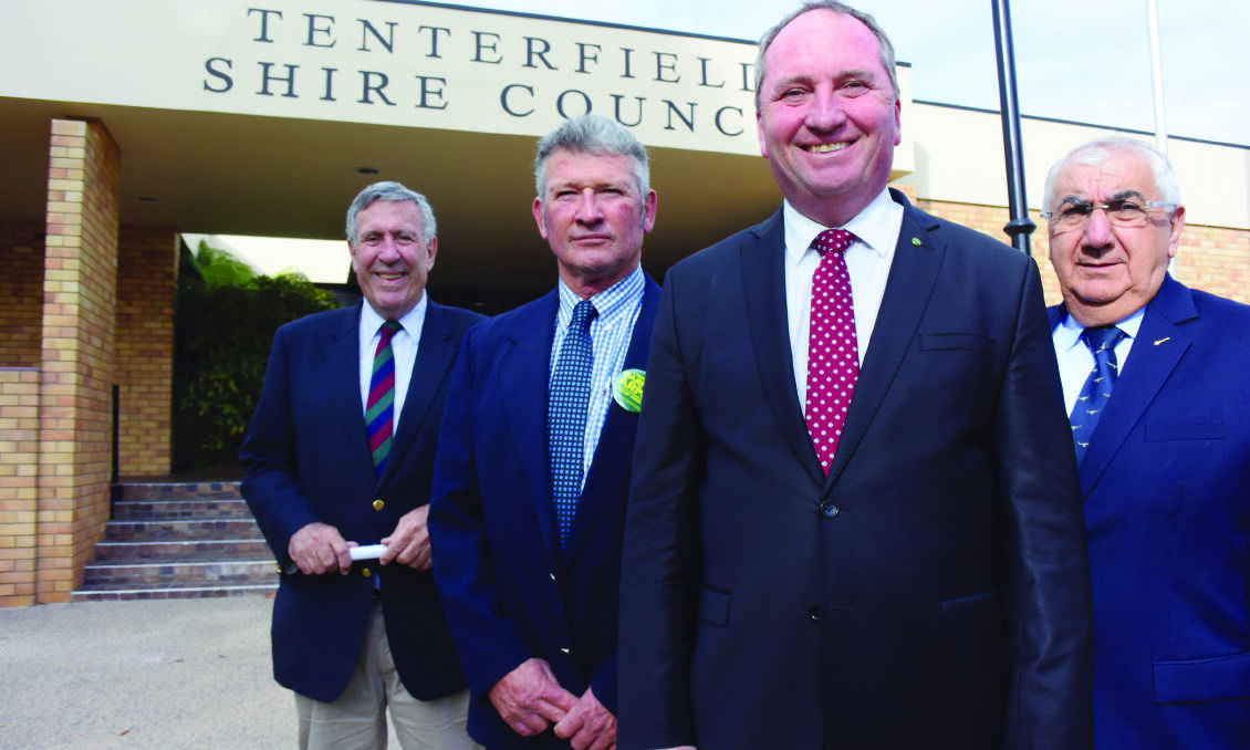 TIERS OF GOVERNMENT: Then-NSW Roads Minister Duncan Gay, Mayor Peter Petty, Federal member for New England Barnaby Joyce and State member for Lismore Thomas George when funding for the $24 million project was announced in 2016.