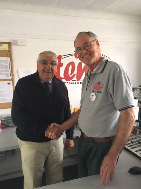 Thanks for the boost: MP Thomas George and Ten FM president Peter  van Schaik welcome a grant to boost the station's signal in Drake.