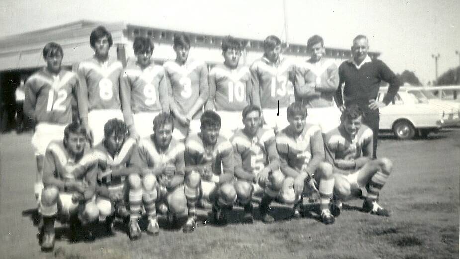 The junior Tigers' nemesis, Stanthorpe: (From left) Ron Euler, Jack Armstrong, Lindsey Calvert, John (Pop) Whitton, Barry Owens, Tommy Lewis, Brian Barker and Ray Barr /Coach; and (front row) John Barker, Terry Crome, Mal Newley, Neil (Casey) O’Connor (Capt), David Raddatz, Raff Euler and Brian (Cat) Shannon.