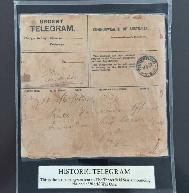 The original telegram to the Star advising of the Armistice will be displayed.