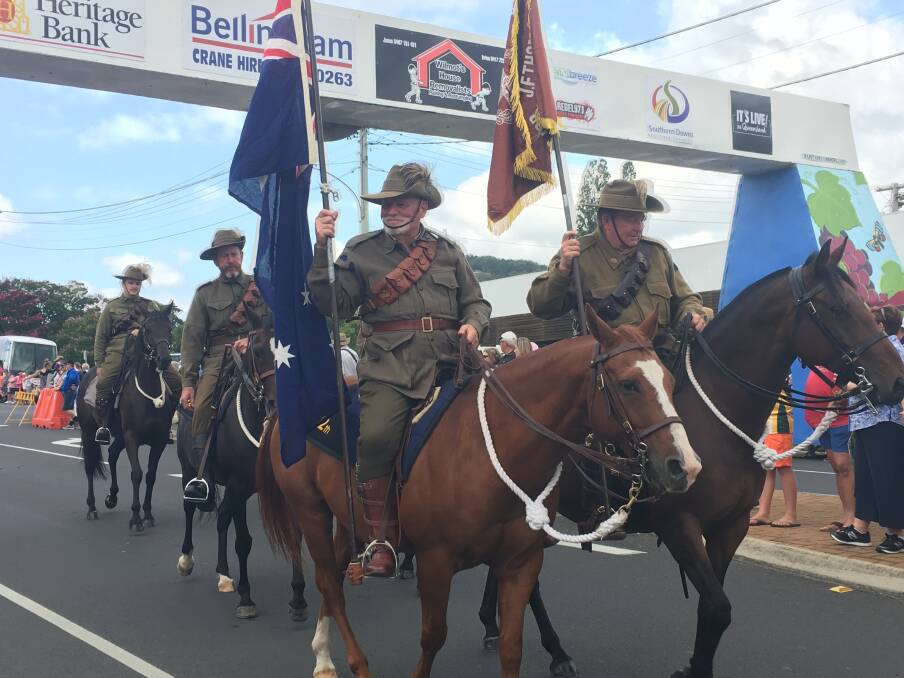 Jim Hamilton and Bruce Petrie lead the JF Thomas Riding Troop in the 2018 Apple and Grape Festival grand parade.