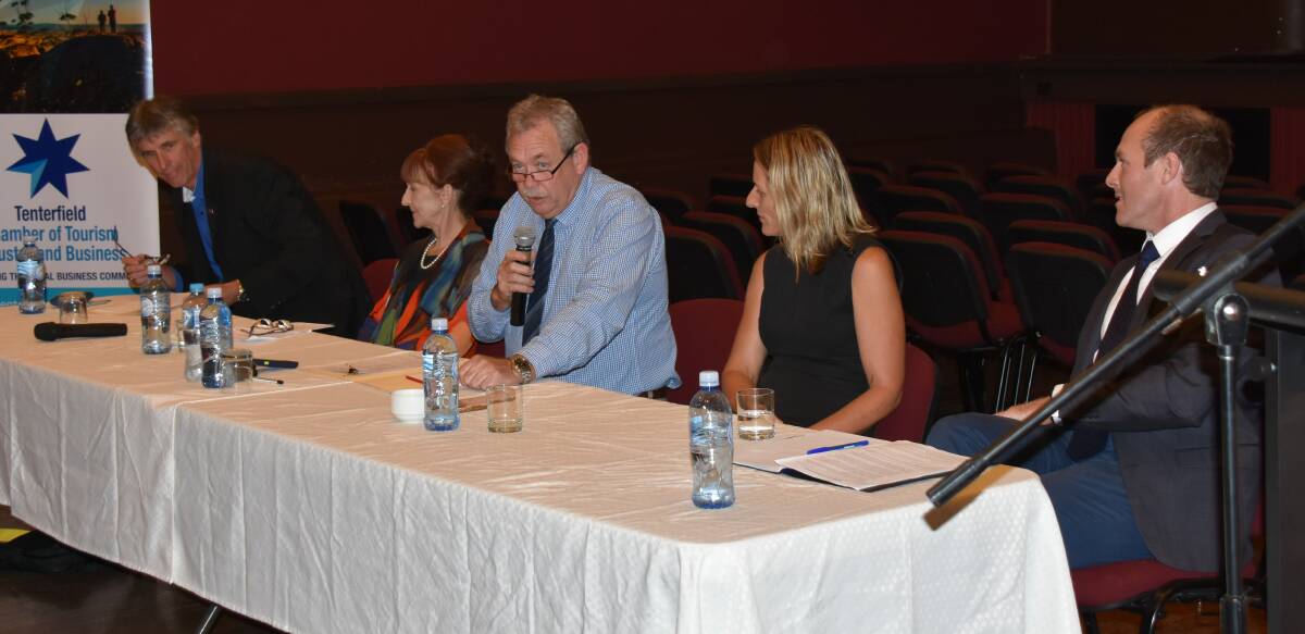 Harry Bolton (centre) moderated February's Candidate's Q&A forum attended by independent Greg Bennett, Labor's Janelle Saffin, Greens' Sue Higginson and Nationals' Austin Curtin.