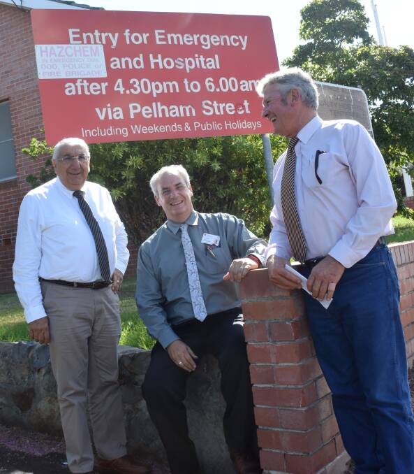 State MP Thomas George and Tenterfield mayor Peter Petty catch up with newly appointed Tenterfield Hospital manager Tony Roberts.