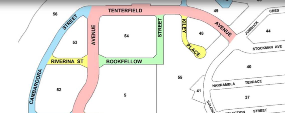 The new suburb of Lawson in north Canberra will feature a nod to the birthplace of federation. (Diagram as per Public Place Names (Lawson) Determination 2019.)