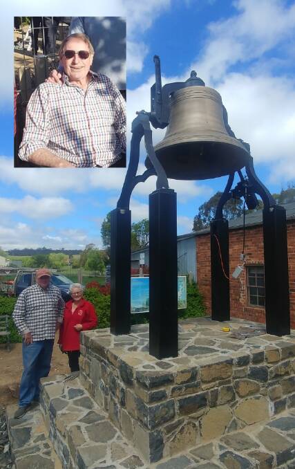 RINGING CLEAR: Howard Charles (inset) is recovering after the "Nimmity Bell", which has now had its clapper installed, fell on him in July. Images: Supplied 