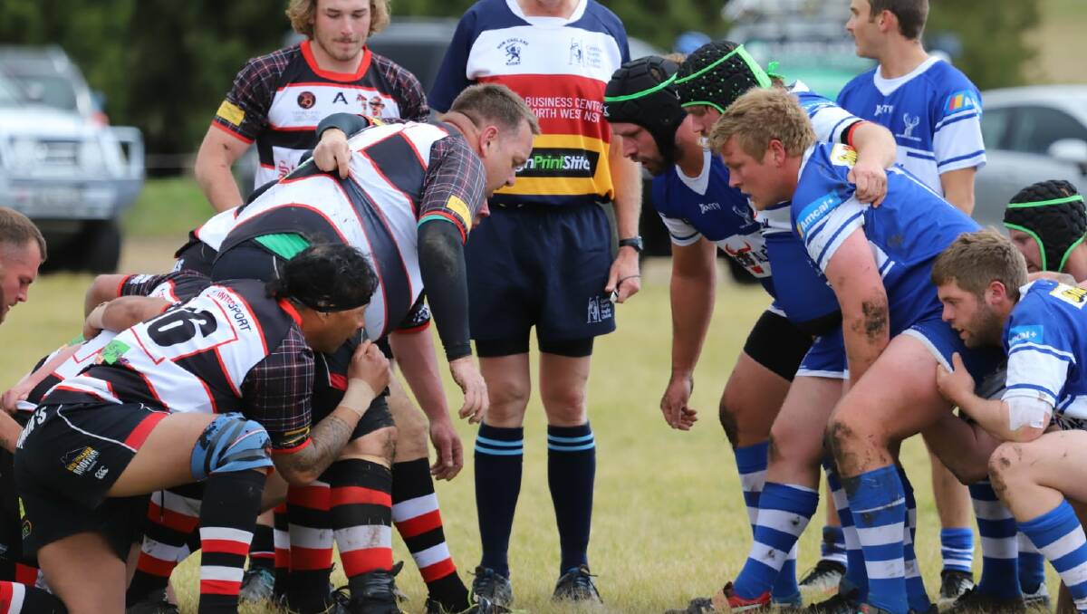 PACKING A SCRUM: Glen Innes scored a win over the Barbarians in third grade on Saturday. Photo: Kelly Gaden. 
