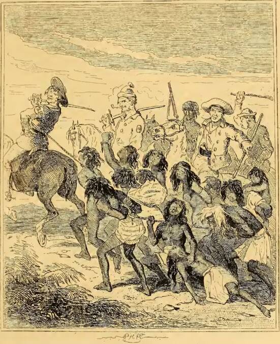 TRAGEDY: An 1841 London cartoon depicting the 1838 Myall Creek massacre.