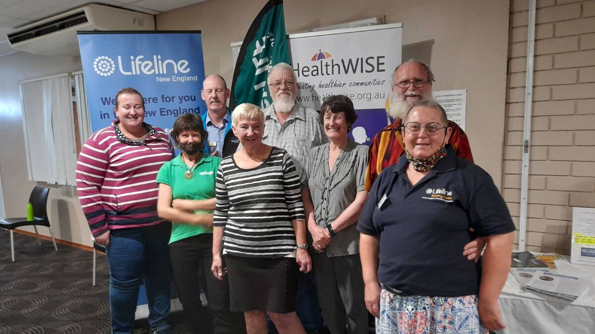 Lucy Faithfull (third from right) with guests at a recent workshop on suicide awareness ahead of the Walk n Talk for Life this Sunday. 