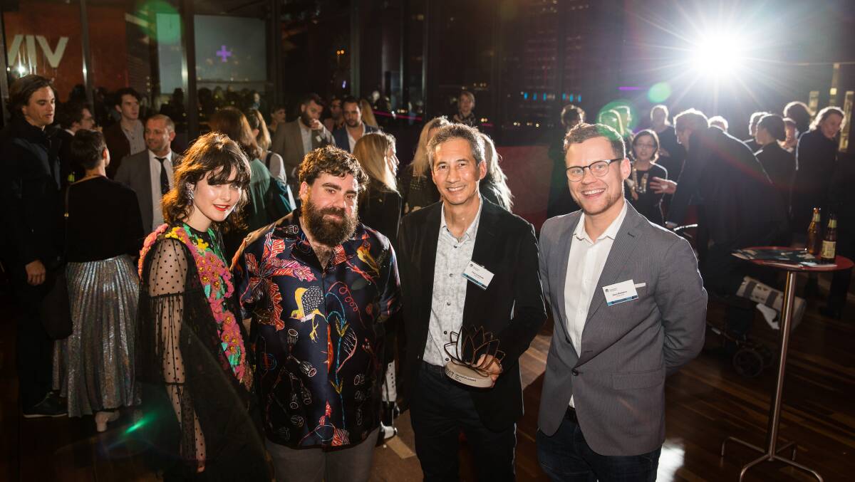 LAST YEAR'S WINNERS: [L - R] 2017 NSW Emerging Creative Talent Award winners Anna Plunkett and Luke Sales from Romance Was Born with NSW Creative Laureate Award winners Felix Crawshaw and Dane Maddams from Plastic Wax at the 2017 Creative Achievement Awards.  (Photo: Supplied.)