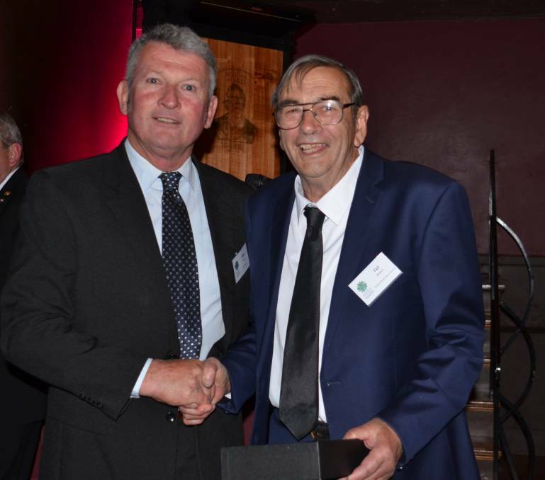 Colin Mann (right) receiving his award in Recognition of Outstanding Service to the Tenterfield Community from Mayor Peter Petty (left) in 2017.
