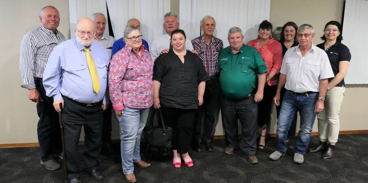 MEETING COUNCIL: Glen Curry (stock agent), Barry Frew (Local Emergency Management Officer), Advisory Board member Don Heatley, Lisa Martin (Local Land Services), Steve Alford (obscured, stock agent), Tenterfield Mayor Peter Petty, Kylie Smith (acting Council CEO), Gary Verru (councillor), Coordinator-General for Drought and Flood Shane Stone, Bronwyn Petrie (councillor), Di Hallam (Agency staff), Bob Rogan (councillor), Olga Lysenko (Agency staff).