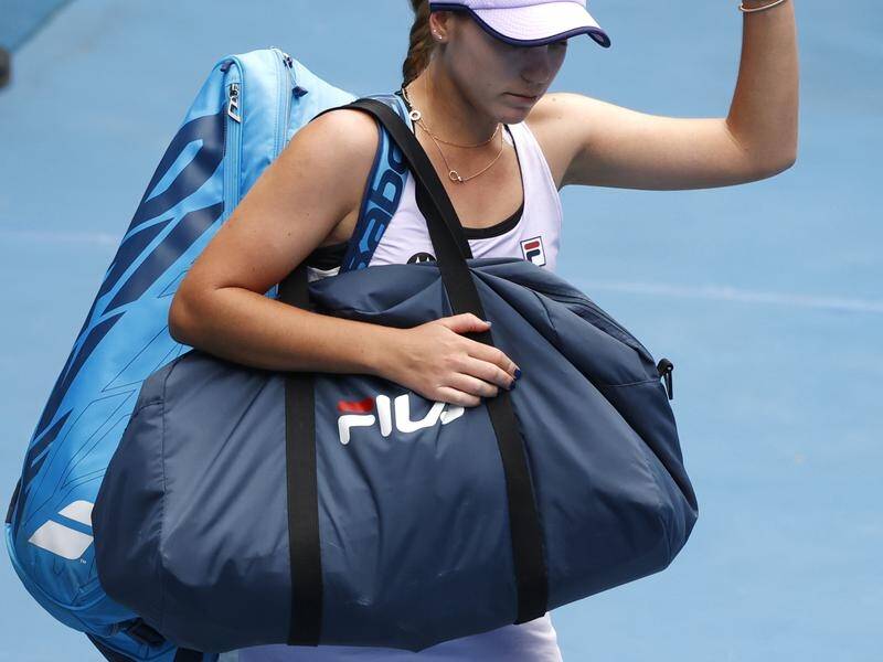 Sofia Kenin's Australian Open title defence has come to a shuddering halt end.
