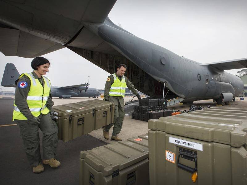 An Australian Defence Force Hercules is delivery supplies to Beirut following a deadly blast.