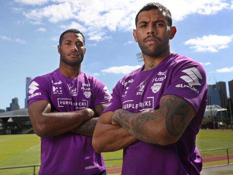 Storm wingers Suliasi Vunivalu (L) and Josh Addo-Carr both scored in the round 9 win over the Eels.