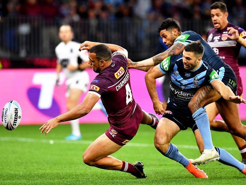 Queensland centre Will Chambers' (R) controversial penalty try has raised eyebrows.