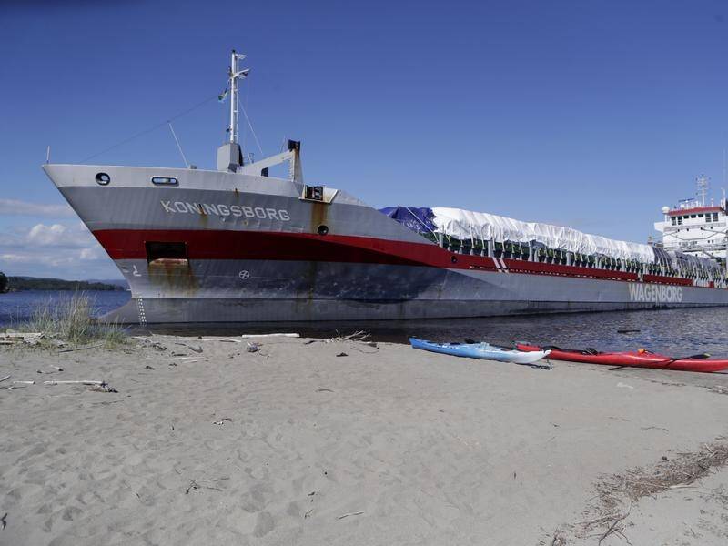 Authorities say the Dutch cargo ship Koningsborg has run aground in Sweden.