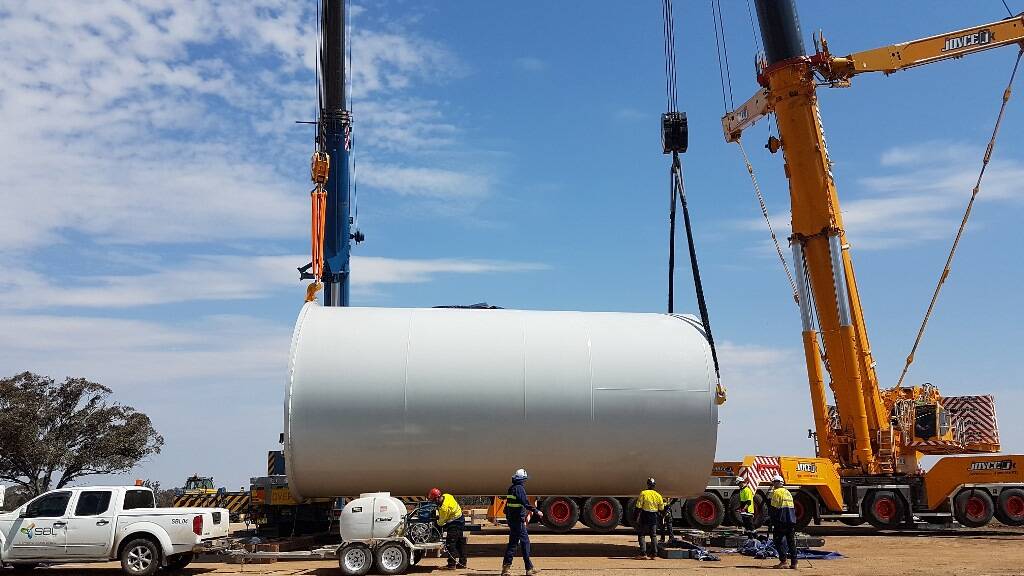 The first part of the first turbine at Sapphire Wind Farm has just been put in place.  When the project is finished, there will be 75 turbines (pillars with three revolving blades generating electricity).  Each turbine will be about 200 metres high from its base to the tip of the blade.