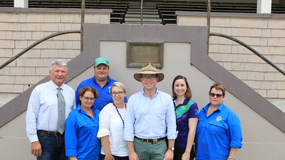 FUNDING: Tenterfield Mayor Peter Petty, Kim Rhodes, Matthew Duff, Kel Foran, NSW Minister for Agriculture and Western NSW Adam Marshall, Cheyenne Moody, Robyn Murray.
