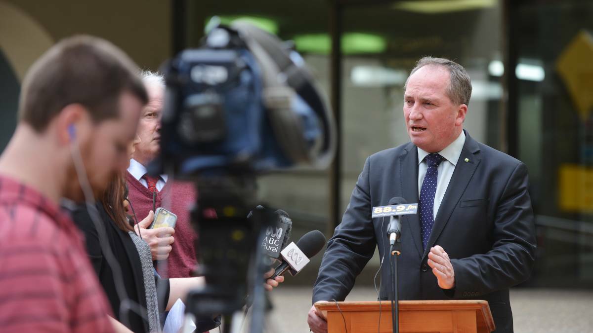 FLOWING ON: New England MP Barnaby Joyce announces the water infrastructure funding outside Tamworth Regional Council last Thursday.