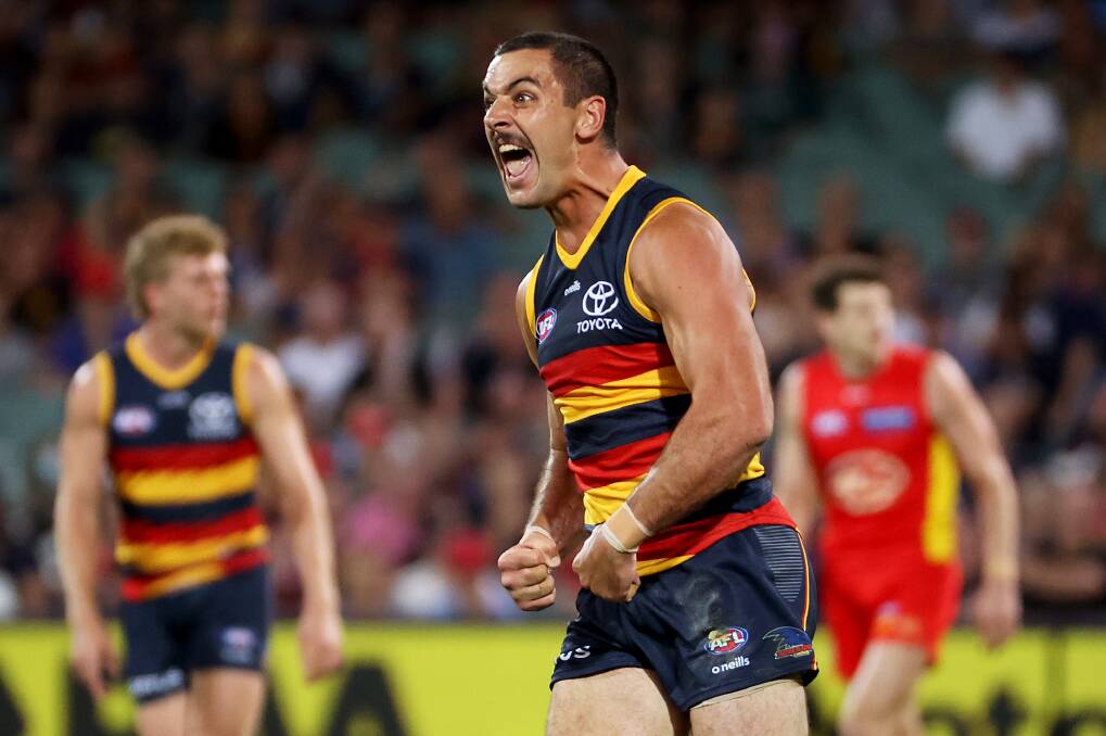 LEAD: Adelaide's Taylor Walker leads the Coleman Medal after another six-goal bag against Gold Coast. Photo: James Elsby/AFL Photos via Getty Images