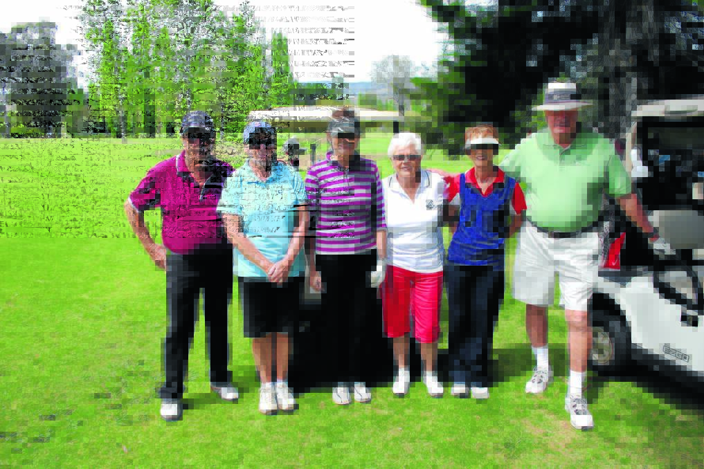 Ross Miller, Vicki Gannon, Vivienne Lloyd, Lorraine Whitehouse, Val Miller and Ray Morris enjoying a round of golf.